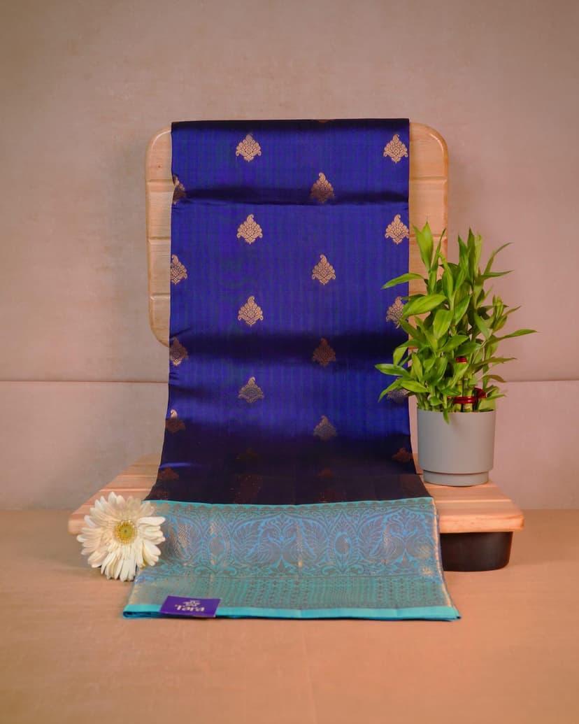 Venkatagiri Pattu Saree – Royal Blue with Peacock Border