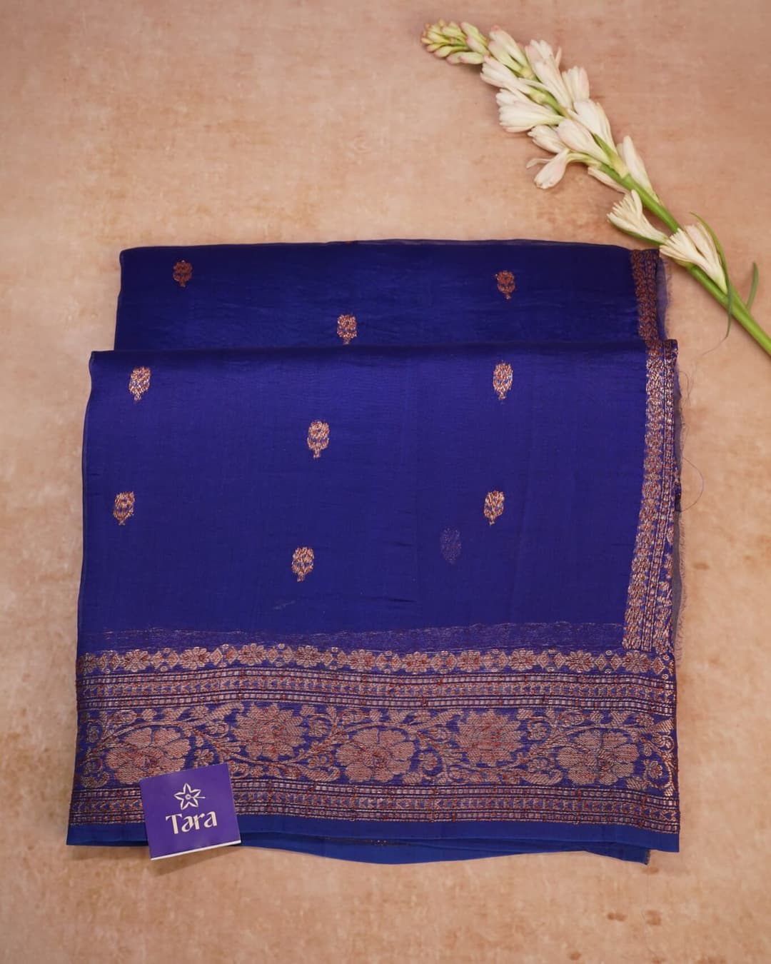 Banaras Kora Silk Saree – Royal Blue with Gold Motifs