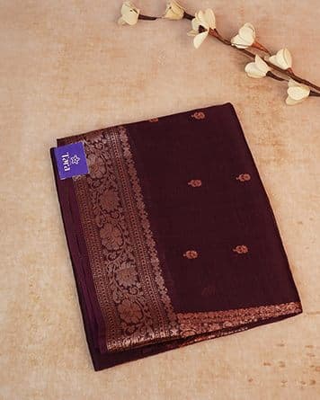 Banaras Kora Silk Saree – Coffee Brown with Gold Motifs