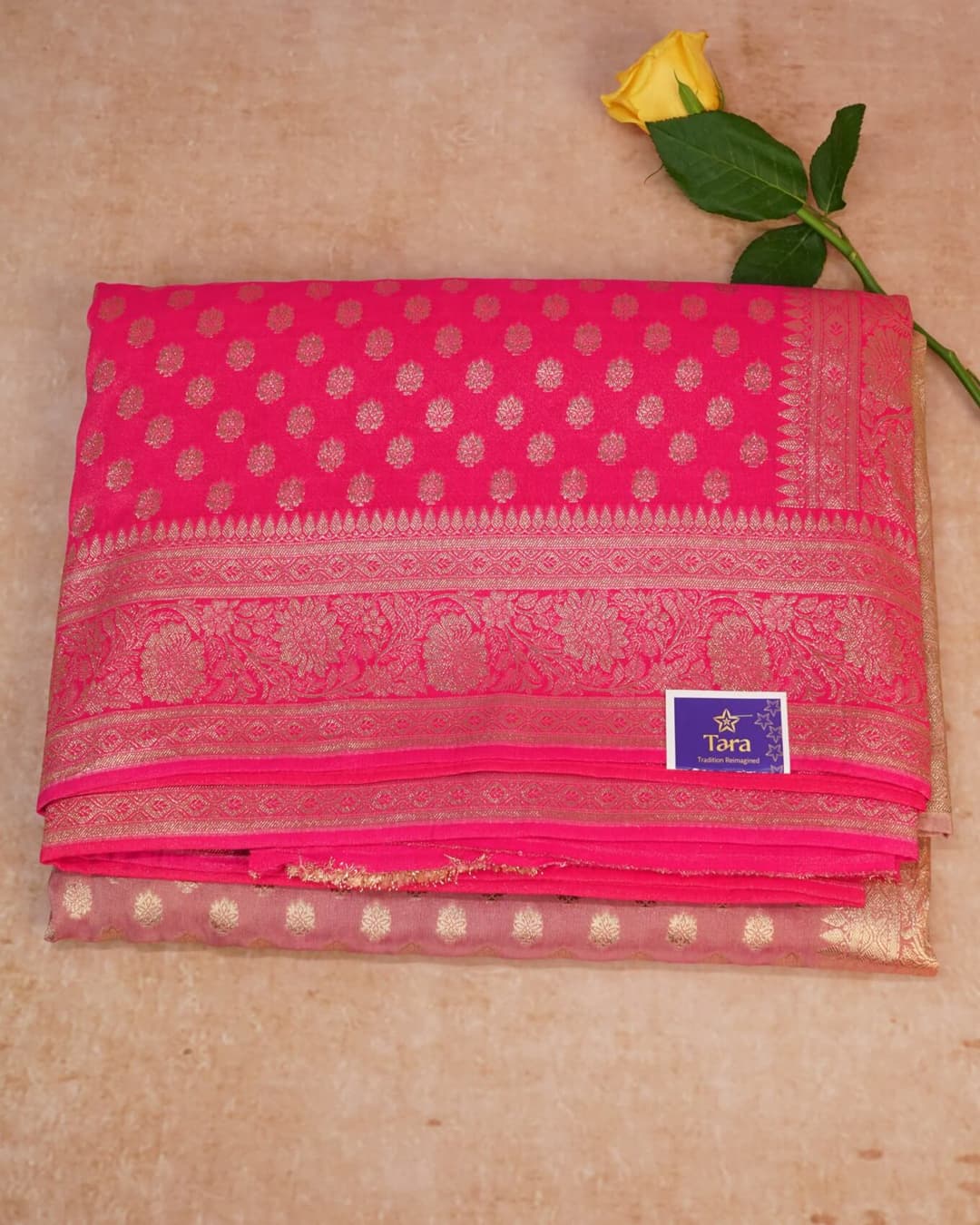 Banaras Georgette Saree – Hot Pink with Gold Motifs