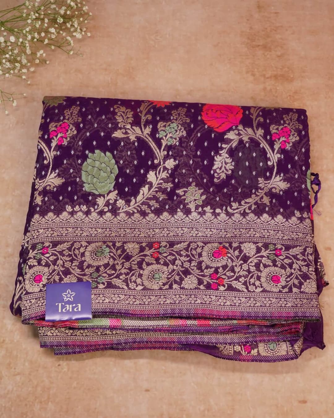 Banaras Georgette Saree – Purple Jaal Meenakari Weave