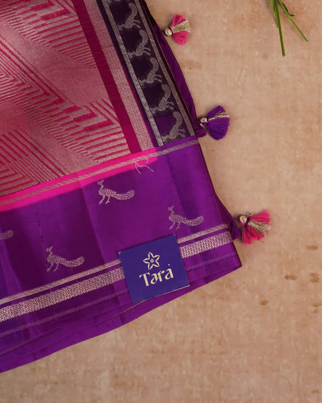Tissue Katan Banaras Saree – Pink with Peacock Border