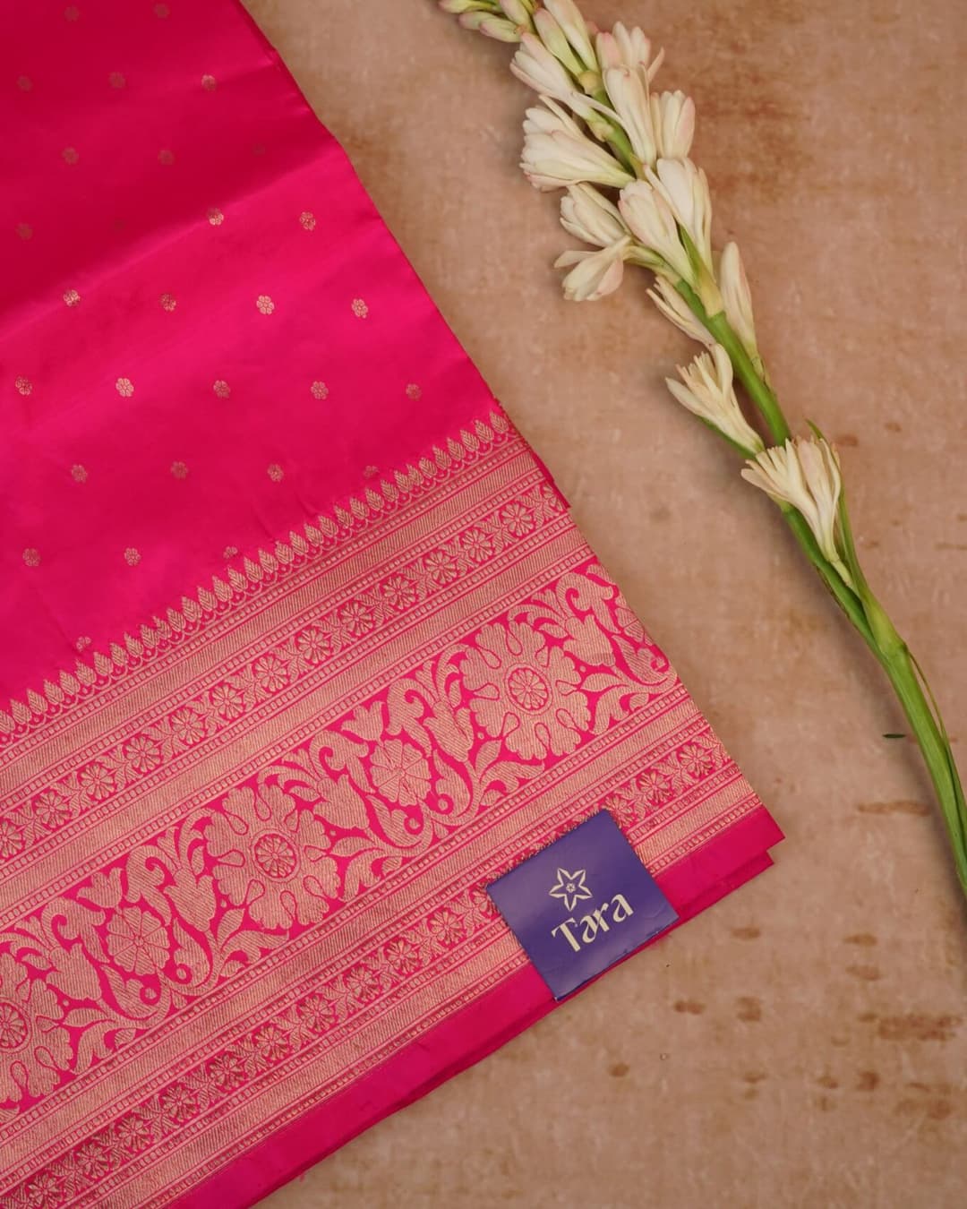 Katan Silk Saree – Pink with Hand-Woven Buttis